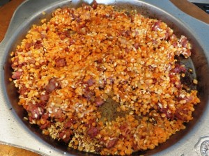 Lentejas rojas con chorizo