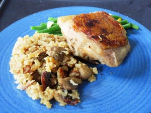 pollo con arroz integral champoñones